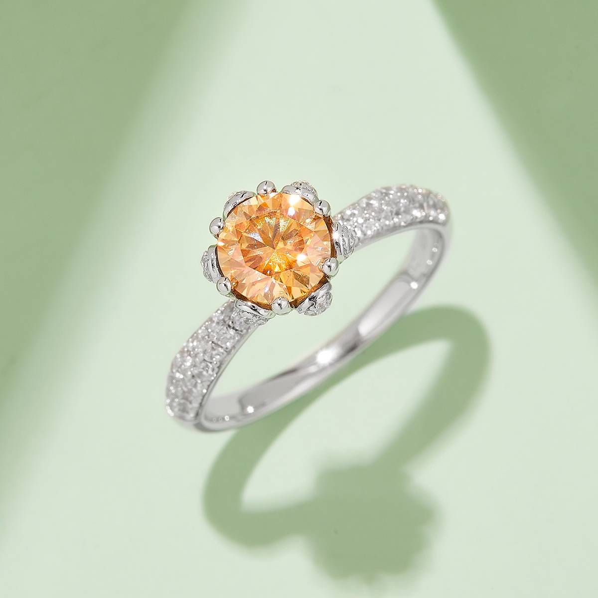 Straight arm luxury floral god S925 silver plated platinum Moissanite women's ring 1 carat D-grade